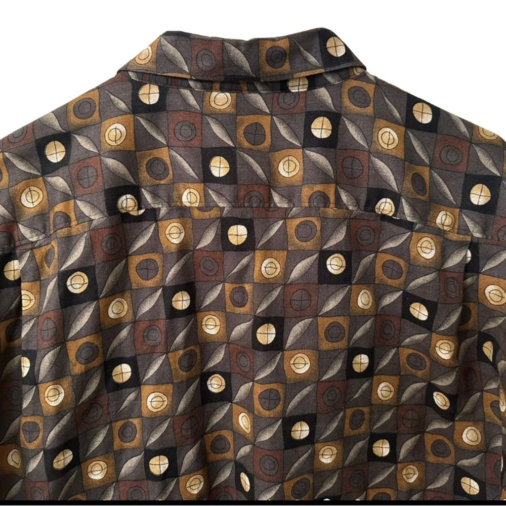 Vintage 90s Mens Large Geometric Cotton Reel Long Sleeve Button Down EUC Grey - Picture 5 of 6